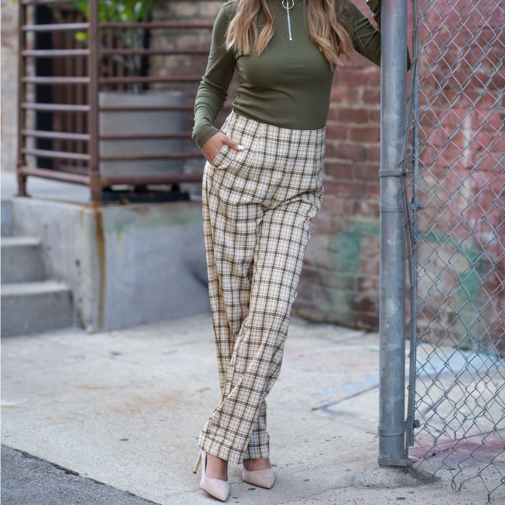 Plaid High-Waisted Women's Pants